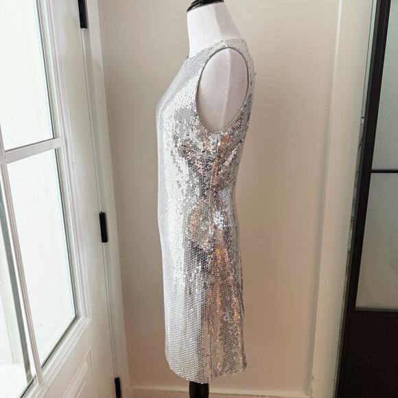Cache Vintage Y2K Silver Sequin Mini Dress Mod Sheath Made in USA XS/S - Picture 6 of 15